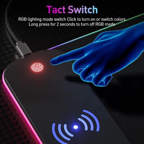 لوحة ماوس ألعاب RGB للشحن اللاسلكي بقدرة 10 وات، 10 أوضاع إضاءة لوحة ماوس كبيرة جدًا، بساط ماوس LED 800 × 300 × 4 مم، قاعدة مطاطية غير قابلة للانزلاق للوحة مفاتيح الكمبيوتر للألعاب، الكمبيوتر الشخصي، الكمبيوتر المحمول، ماك بوك، المكتب. in Kuwait