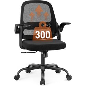 Ergonomic Mesh Office Chair with Flip-Up Arms, Adjustable Height, Breathable Mesh Back & Thick Cushion Seat, 360° Swivel Rolling Computer Desk Chair, BIFMA Certified, Supports 300 lbs (Black) in Kuwait