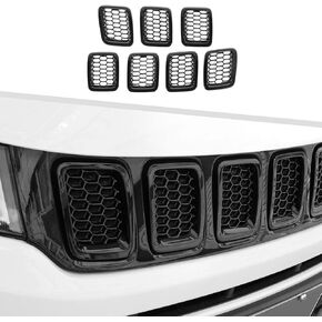 Jimen متوافق مع Jeep Compass 2017-2020، 7 قطع من الشبكة الشبكية غطاء الشواية (أسود) in Kuwait