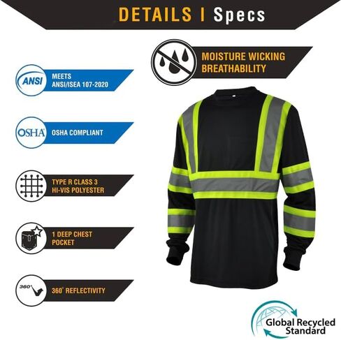 L&M Hi Vis Class 3 T Shirt Reflective Safety Black Short Long Sleeve HIGH Visibility 39 55 in Saudi Arabia