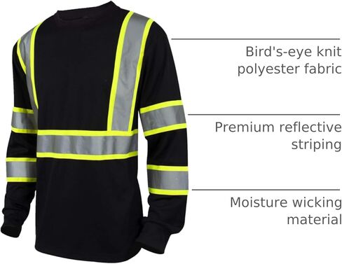 L&M Hi Vis Class 3 T Shirt Reflective Safety Black Short Long Sleeve HIGH Visibility 39 55 in Saudi Arabia