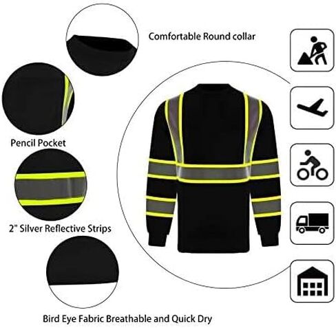 L&M Hi Vis Class 3 T Shirt Reflective Safety Black Short Long Sleeve HIGH Visibility 39 55 in Saudi Arabia