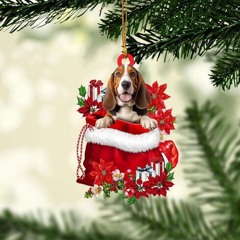 Talataca Basset Hound مع عيد الميلاد الأحمر شاحنة الصنوبر شجرة 2D شقة سيارة مرآة الرؤية الخلفية الملحقات شجرة عيد الميلاد زخرفة الديكور شنقا سحر الداخلية الرؤية الخلفية قلادة ديكور هدية in Kuwait