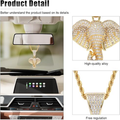 Bling Elephant Diamond Car Mirror Interior Hanging Ornament, Lucky Crystal Rhinestone Pendant Car Rear View Mirror Charm, Auto Accessories for Women (Silver) in Saudi Arabia