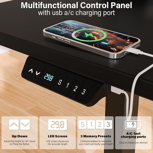 مكتب قائم على شكل حرف L مع منفذ شحن USB و4 أدراج، مكاتب زاوية كهربائية قابلة للتعديل بارتفاع 63 × 55 بوصة مع صينية لوحة المفاتيح والتخزين، مكتب كمبيوتر L لمكتب الألعاب in Kuwait