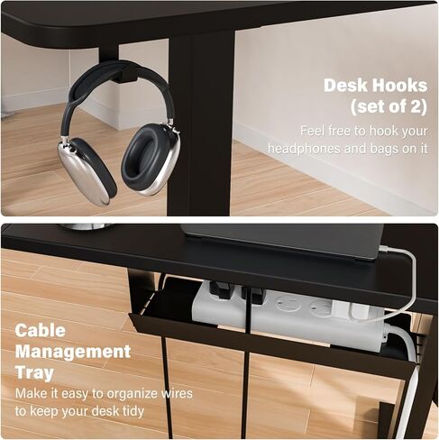 مكتب قائم على شكل حرف L مع منفذ شحن USB و4 أدراج، مكاتب زاوية كهربائية قابلة للتعديل بارتفاع 63 × 55 بوصة مع صينية لوحة المفاتيح والتخزين، مكتب كمبيوتر L لمكتب الألعاب in Kuwait