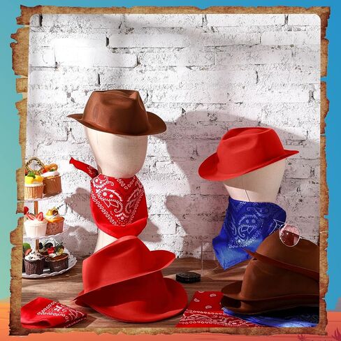 24 Pieces Western Cowboy Hat Set, Felt Cowboy Themed Party Hats with Paisley Bandanas for Adult Kids Cowboy Costume Party in Saudi Arabia