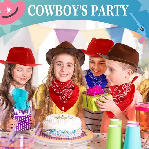 24 Pieces Western Cowboy Hat Set, Felt Cowboy Themed Party Hats with Paisley Bandanas for Adult Kids Cowboy Costume Party in Saudi Arabia
