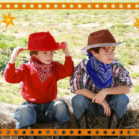 24 Pieces Western Cowboy Hat Set, Felt Cowboy Themed Party Hats with Paisley Bandanas for Adult Kids Cowboy Costume Party in Saudi Arabia