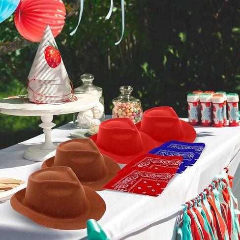 24 Pieces Western Cowboy Hat Set, Felt Cowboy Themed Party Hats with Paisley Bandanas for Adult Kids Cowboy Costume Party in Saudi Arabia