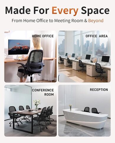 Ergonomic Mesh Office Chair with Flip-Up Arms, Adjustable Height, Breathable Mesh Back & Thick Cushion Seat, 360° Swivel Rolling Computer Desk Chair, BIFMA Certified, Supports 300 lbs (Black) in Kuwait