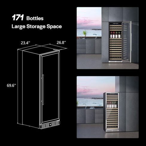ثلاجة النبيذ والمشروبات من إمبافا، منطقة مزدوجة 24 بوصة، ثلاجة مدمجة أو ثلاجة قائمة بذاتها مع باب زجاجي وإضاءة LED، سعة 96 علبة و33 زجاجة، فضي in Kuwait