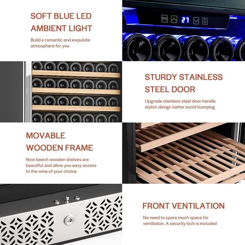 ثلاجة النبيذ والمشروبات من إمبافا، منطقة مزدوجة 24 بوصة، ثلاجة مدمجة أو ثلاجة قائمة بذاتها مع باب زجاجي وإضاءة LED، سعة 96 علبة و33 زجاجة، فضي in Kuwait