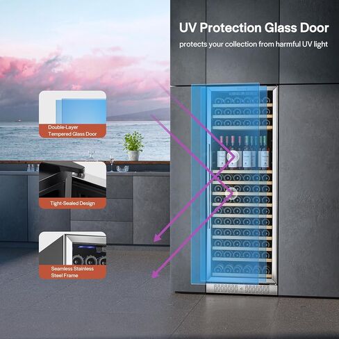 ثلاجة النبيذ والمشروبات من إمبافا، منطقة مزدوجة 24 بوصة، ثلاجة مدمجة أو ثلاجة قائمة بذاتها مع باب زجاجي وإضاءة LED، سعة 96 علبة و33 زجاجة، فضي in Kuwait