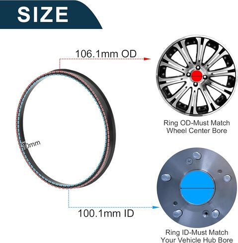 Car Wheel Hub Centric Rings Durable Wheels Center Shaft Shock Absorbing Hubrings Black 4 Pcs OD 106.1mm to ID 100.1 mm Polycarbonate Durable Material in Saudi Arabia