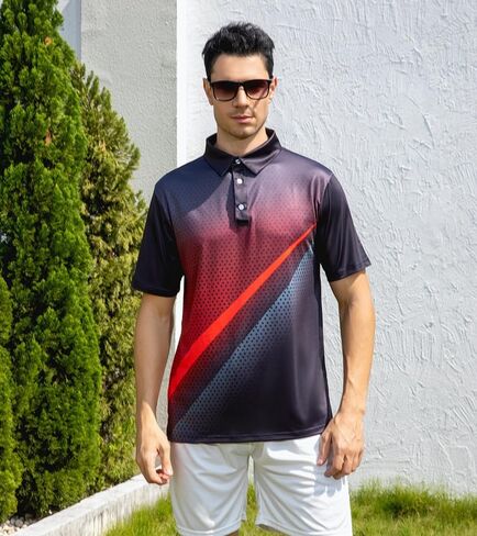 uideazone Mens Golf Shirt Dry Fit Athletic Polo Shirts Moisture Wicking Performance 3D Print Short Sleeve in Kuwait