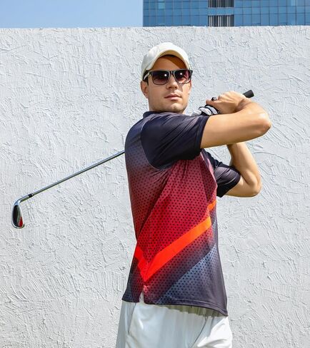 uideazone Mens Golf Shirt Dry Fit Athletic Polo Shirts Moisture Wicking Performance 3D Print Short Sleeve in Kuwait
