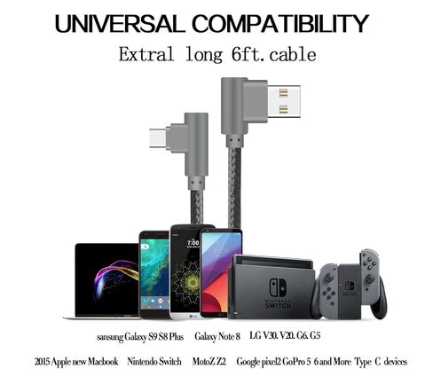 كابل USB من النوع C، CTREEY 90 درجة 3 حزم 3 أقدام و6 أقدام و10 أقدام سلك طويل مضفر من النايلون USB من النوع A إلى C شاحن لأجهزة Macbook وLG G6 V20 G5 وGoogle Pixel وNexus 6P وNintendo Switch وSamsung Galaxy S8+ (ذهبي وردي) in Kuwait