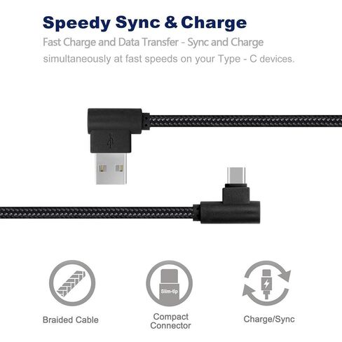 كابل USB من النوع C، CTREEY 90 درجة 3 حزم 3 أقدام و6 أقدام و10 أقدام سلك طويل مضفر من النايلون USB من النوع A إلى C شاحن لأجهزة Macbook وLG G6 V20 G5 وGoogle Pixel وNexus 6P وNintendo Switch وSamsung Galaxy S8+ (ذهبي وردي) in Kuwait