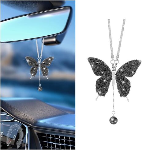 Bling Butterfly Car Rear View Mirror Charms, Crystal Rhinestone Vehicle Rearview Mirror Pendant, Diamond Automotive Interior Decoration for Women Girls, Universal for Sedan RV Truck (Purple) in Saudi Arabia
