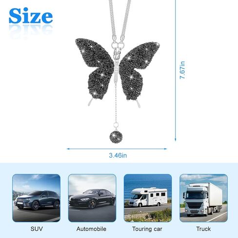 Bling Butterfly Car Rear View Mirror Charms, Crystal Rhinestone Vehicle Rearview Mirror Pendant, Diamond Automotive Interior Decoration for Women Girls, Universal for Sedan RV Truck (Purple) in Saudi Arabia
