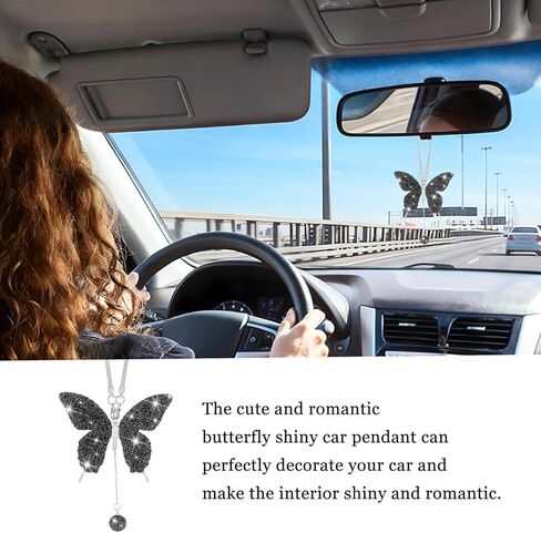 Bling Butterfly Car Rear View Mirror Charms, Crystal Rhinestone Vehicle Rearview Mirror Pendant, Diamond Automotive Interior Decoration for Women Girls, Universal for Sedan RV Truck (Purple) in Saudi Arabia