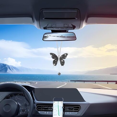 Bling Butterfly Car Rear View Mirror Charms, Crystal Rhinestone Vehicle Rearview Mirror Pendant, Diamond Automotive Interior Decoration for Women Girls, Universal for Sedan RV Truck (Purple) in Saudi Arabia