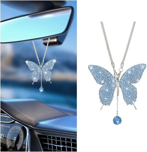 Bling Butterfly Car Rear View Mirror Charms, Crystal Rhinestone Vehicle Rearview Mirror Pendant, Diamond Automotive Interior Decoration for Women Girls, Universal for Sedan RV Truck (Purple) in Saudi Arabia
