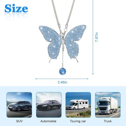 Bling Butterfly Car Rear View Mirror Charms, Crystal Rhinestone Vehicle Rearview Mirror Pendant, Diamond Automotive Interior Decoration for Women Girls, Universal for Sedan RV Truck (Purple) in Saudi Arabia