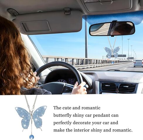 Bling Butterfly Car Rear View Mirror Charms, Crystal Rhinestone Vehicle Rearview Mirror Pendant, Diamond Automotive Interior Decoration for Women Girls, Universal for Sedan RV Truck (Purple) in Saudi Arabia