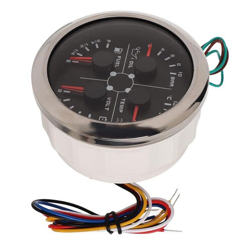 4in1 Multifunction Guage,Multifunction 85mm Gauge 4in1 for Car Rv Boat Motorcycle Realtime Monitoring (Black Plate, Silver Cover, °C/BAR) in Saudi Arabia