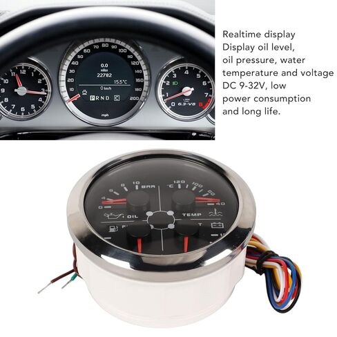 4in1 Multifunction Guage,Multifunction 85mm Gauge 4in1 for Car Rv Boat Motorcycle Realtime Monitoring (Black Plate, Silver Cover, °C/BAR) in Saudi Arabia