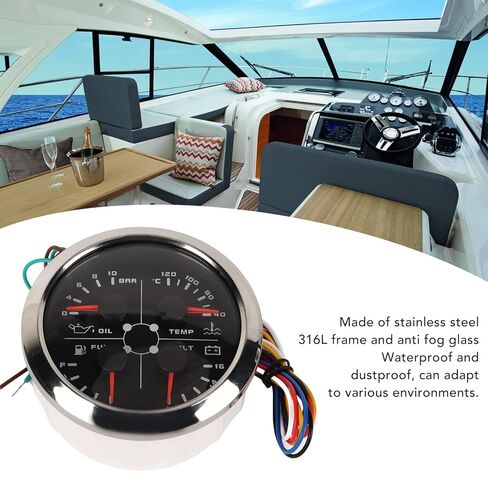 4in1 Multifunction Guage,Multifunction 85mm Gauge 4in1 for Car Rv Boat Motorcycle Realtime Monitoring (Black Plate, Silver Cover, °C/BAR) in Saudi Arabia