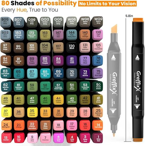 Alcohol Markers Set – 80 Colors Dual Tip Art Markers for Drawing & Illustration | Refillable Marker Set for Kids & Adults in Saudi Arabia