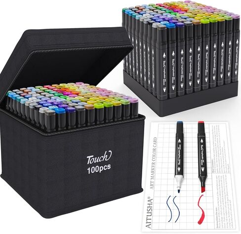 100 Colors Alcohol Markers Set, Dual Tips Blender Art Markers for Drawing, Permanent Sketch Marker for Kids adult coloring, Alcohol Based Marker, Adults Coloring and Artist Illustration. in Saudi Arabia