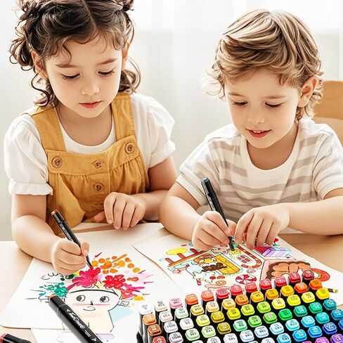 100 Colors Alcohol Markers Set, Dual Tips Blender Art Markers for Drawing, Permanent Sketch Marker for Kids adult coloring, Alcohol Based Marker, Adults Coloring and Artist Illustration. in Saudi Arabia