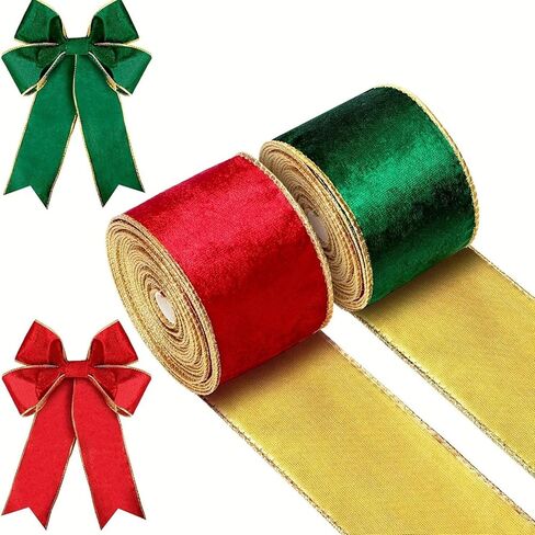 2 Rolls Christmas Ribbon Wired, Christmas Ribbon for Crafts, Red and Green Ribbons for Gifts Wrapping, Party Supplies Decoration DIY Crafts, Wreath Bows Making(Red Green) in Saudi Arabia