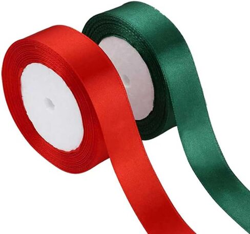 Christmas Ribbon, 0.8 inches x 25 Yards, Christmas Gift Wrapping Ribbon, Suitable for Christmas, Bow Making, Hair Accessories, Weddings, Party Decorations (Red and Green) in Saudi Arabia
