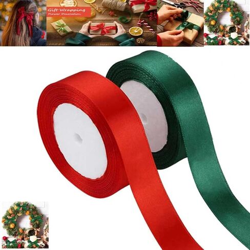 Christmas Ribbon, 0.8 inches x 25 Yards, Christmas Gift Wrapping Ribbon, Suitable for Christmas, Bow Making, Hair Accessories, Weddings, Party Decorations (Red and Green) in Saudi Arabia