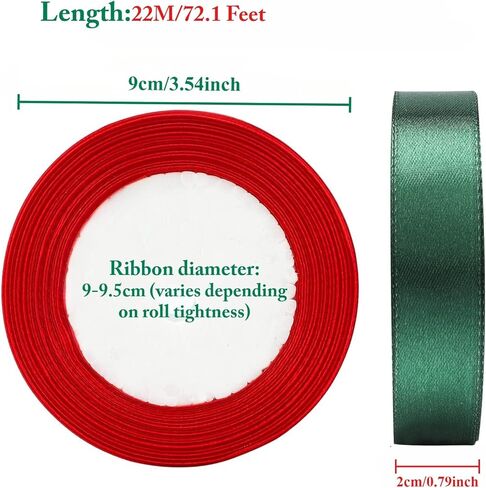 Christmas Ribbon, 0.8 inches x 25 Yards, Christmas Gift Wrapping Ribbon, Suitable for Christmas, Bow Making, Hair Accessories, Weddings, Party Decorations (Red and Green) in Saudi Arabia