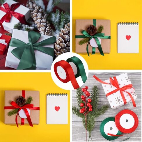 Christmas Ribbon, 0.8 inches x 25 Yards, Christmas Gift Wrapping Ribbon, Suitable for Christmas, Bow Making, Hair Accessories, Weddings, Party Decorations (Red and Green) in Saudi Arabia