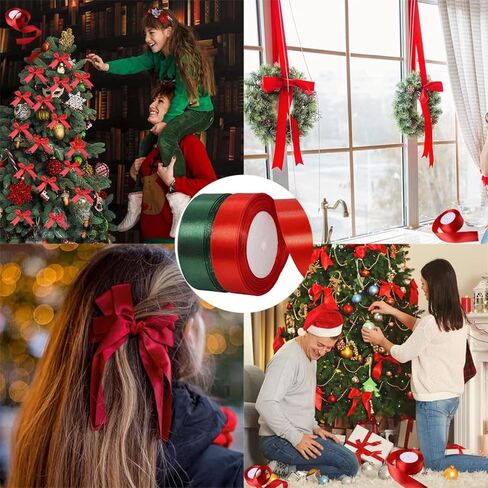 Christmas Ribbon, 0.8 inches x 25 Yards, Christmas Gift Wrapping Ribbon, Suitable for Christmas, Bow Making, Hair Accessories, Weddings, Party Decorations (Red and Green) in Saudi Arabia