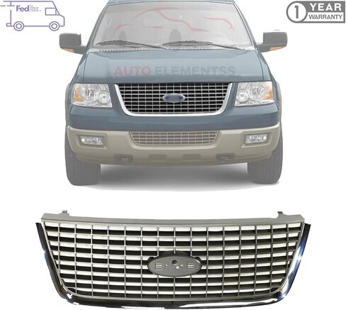 New Grille Chrome Shell/Gray Insert For 2003-2006 Ford Expedition Direct Replacement 2L1Z8200AAA in Saudi Arabia
