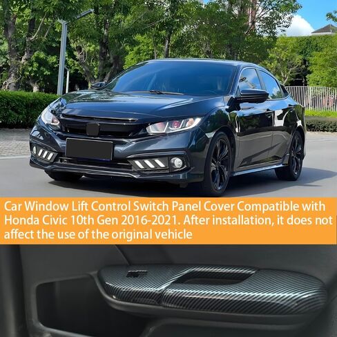 Center Armrest Box Cover Center Console Automatic Gear Shift Panel Cover Gear Shift Knob Cover Compatible with Honda Civic 10th Gen 2016-2021 Carbon Fiber Style (8 Pcs) in Kuwait