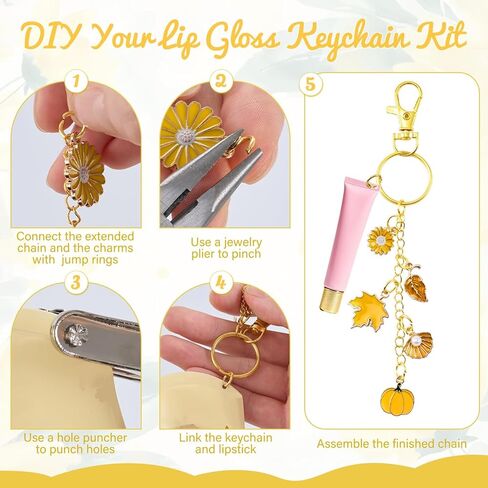 PYURTHITY 254 Pcs Lip Gloss Keychain Making Kit, Charm Jewelry Chain Making Crafts Including 120 Charms 12 Keychain Clips 20 Extender Chains 100 Jump Rings Jewelry Plier and Puncher for DIY Crafts in Saudi Arabia