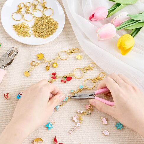 PYURTHITY 254 Pcs Lip Gloss Keychain Making Kit, Charm Jewelry Chain Making Crafts Including 120 Charms 12 Keychain Clips 20 Extender Chains 100 Jump Rings Jewelry Plier and Puncher for DIY Crafts in Saudi Arabia