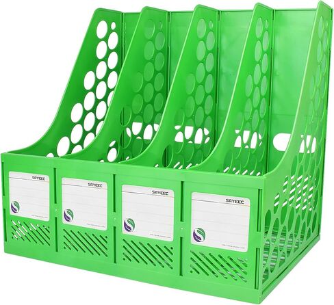 SAYEEC Magazine File Holder, Plastic Desk Organizer File Folder Holder for Desk with 4 Vertical Compartments, Sturdy Desktop Binder Organizer Home Accessories Storage for Office Organization (Green) in Saudi Arabia