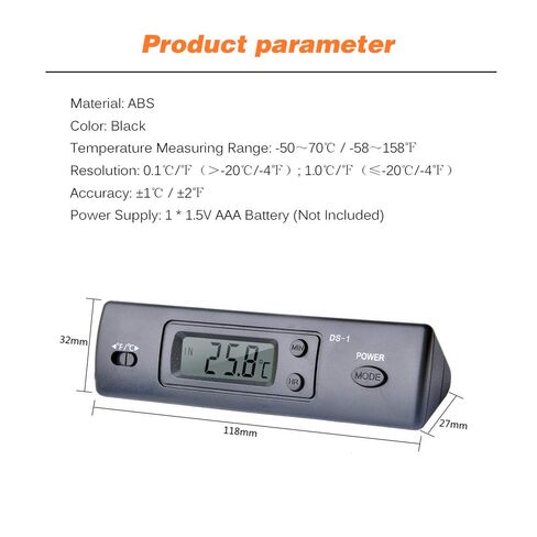ميزان حرارة صغير للسيارة مع شاشة LCD، قابل للتبديل السريع درجه مئوية/درجه فهرنهايت، للاستخدام الخارجي، قياس درجة الحرارة عن بعد، مادة ABS، لون أسود in Saudi Arabia
