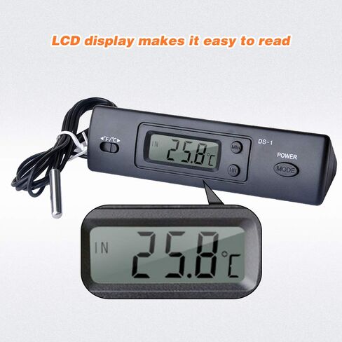 ميزان حرارة صغير للسيارة مع شاشة LCD، قابل للتبديل السريع درجه مئوية/درجه فهرنهايت، للاستخدام الخارجي، قياس درجة الحرارة عن بعد، مادة ABS، لون أسود in Saudi Arabia