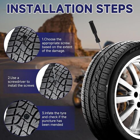 60 Pcs Tire Repair Screws, Tire Repair Rubber Nail, Screw in Tire Plugs,Quick Tool Tire Plugs, Self-Service Tire Repair Rubber Nail Kit for Patching Punctures in Vacuum Tires of Cars, Motorcycles in Saudi Arabia